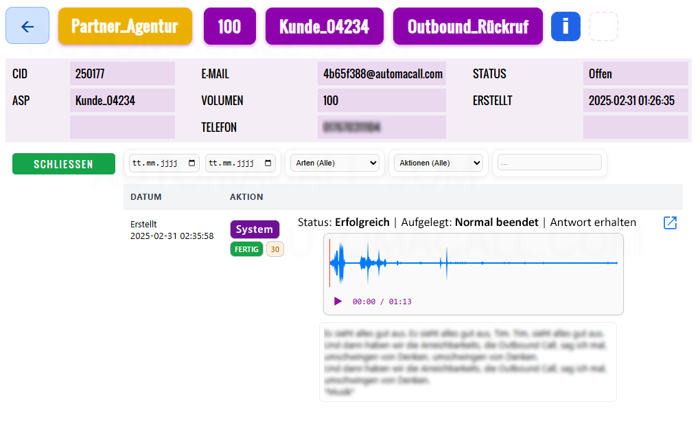 Automacall Software Outbound Ticket