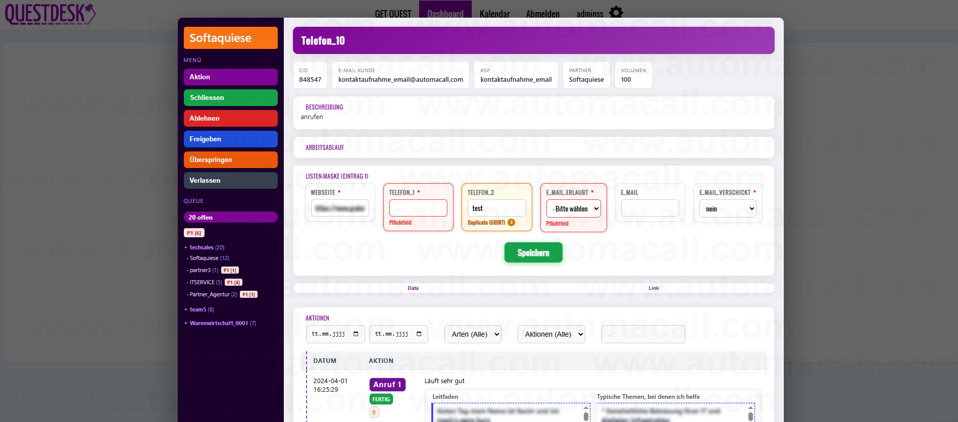 Mitarbeiter Arbeitsmaske